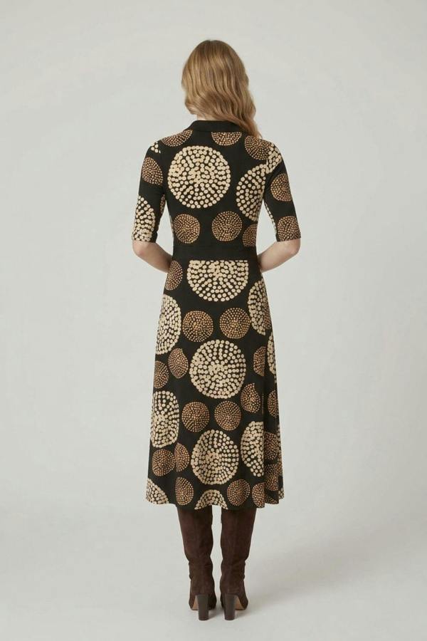 Black | Abstract 3/4 Sleeve Wrap Midi Dress