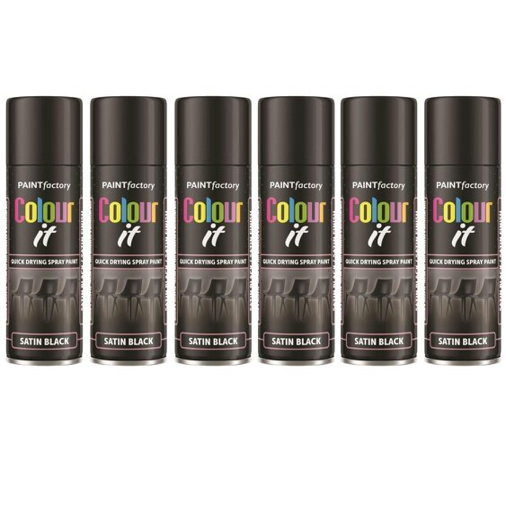 Paint Factory 6X  Black Satin Spray Paint 250ml