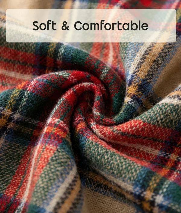 VIA MONTEN Women’s Vintage Plaid Scarf, Oversized Winter Scarf Wrap with Fringe, Soft Large Shawl for Cold Weather Styling