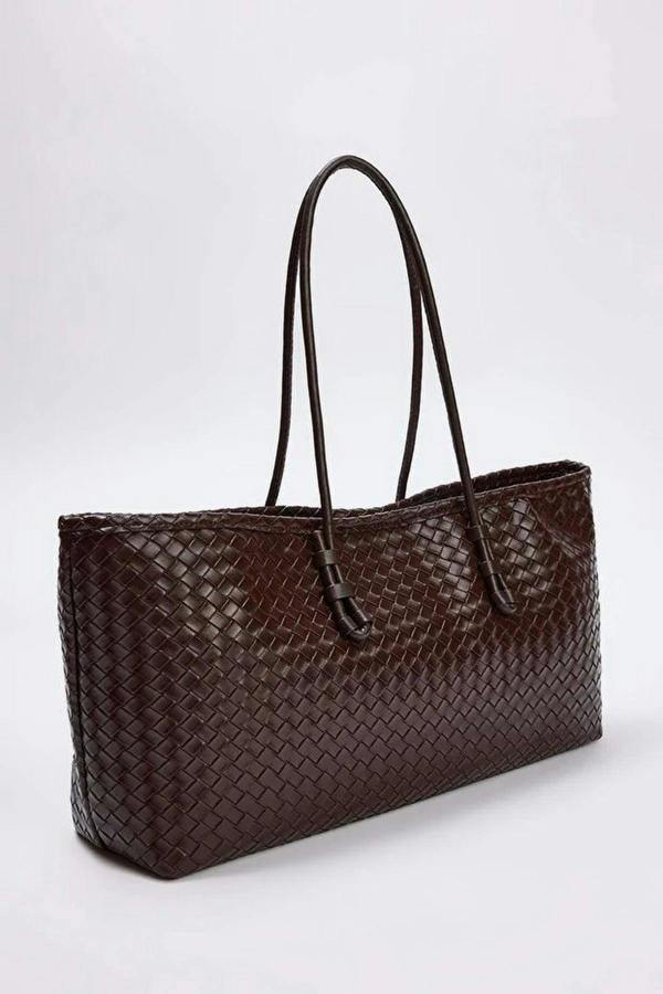 WOVCOR Women's Midi Shoulder Bag with Knitted Details