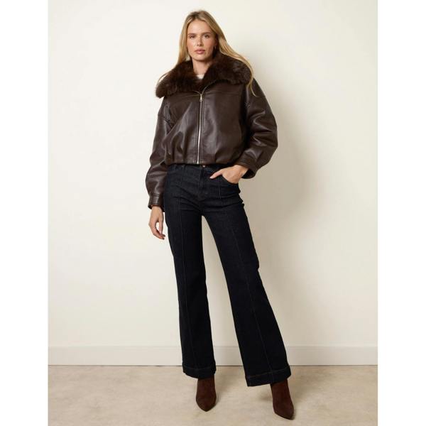 Blue Vanilla PU Faux Fur Trimmed Jacket