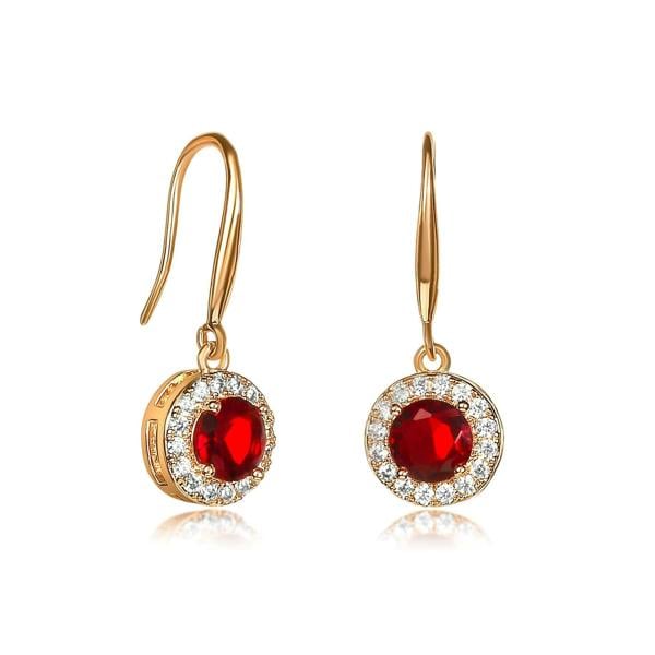 Zavana Gold Plated Round Red Halo Drop Earrings with Cubic Zirconia Stones for women