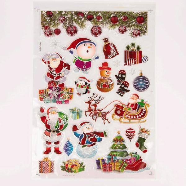 8 Sheets Metallic Colourful 3D Christmas Window Stickers with Festive Mixed Designs image 6