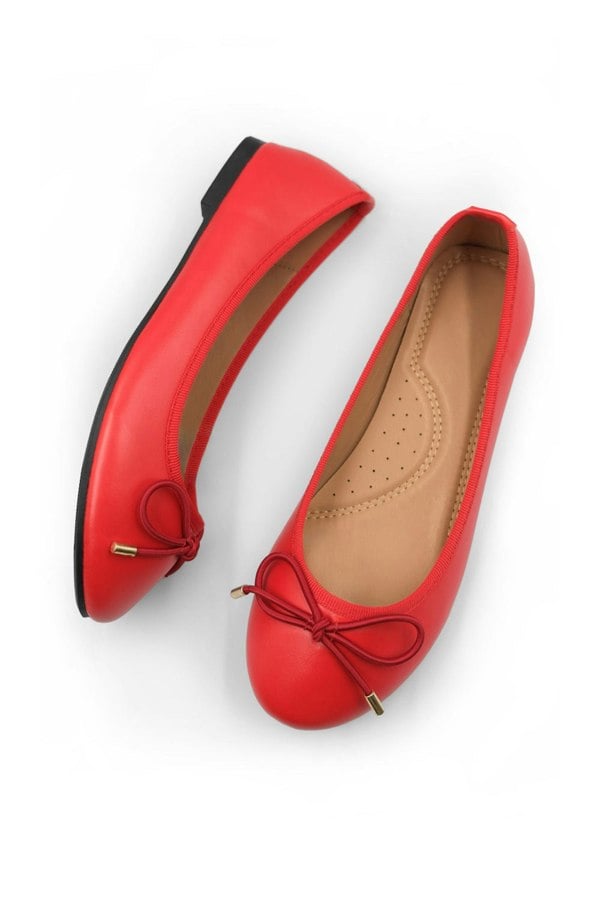 Where's That From Tallulah Wide Fit Slip on Flat Pumps in Red Faux Leather