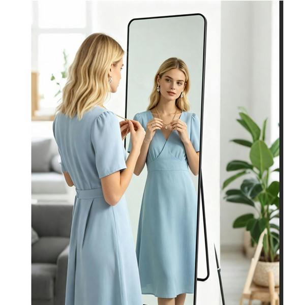 Gr8 Home 150x40cm Full Length Freestanding Dressing Mirror Black Frame Floor Standing Bedroom Mirror