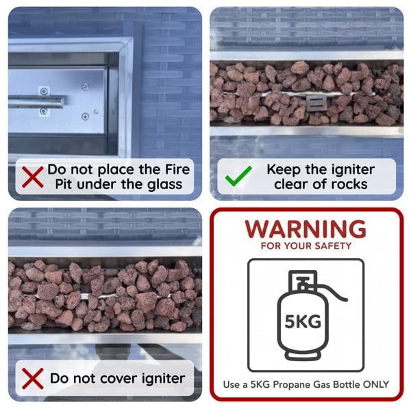 Fimous 10 Seater Rattan Garden Furniture Dining Set with Glass Top Fire Pit Dining Table, 2 Side Tables, 2 Footstools