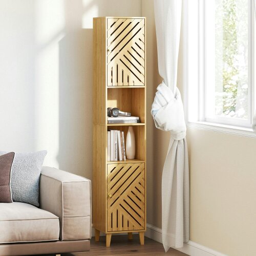 Wyld Haus Hami Bathroom Storage Cabinet With Bamboo Door And Multi Storage Layout Natural Finish