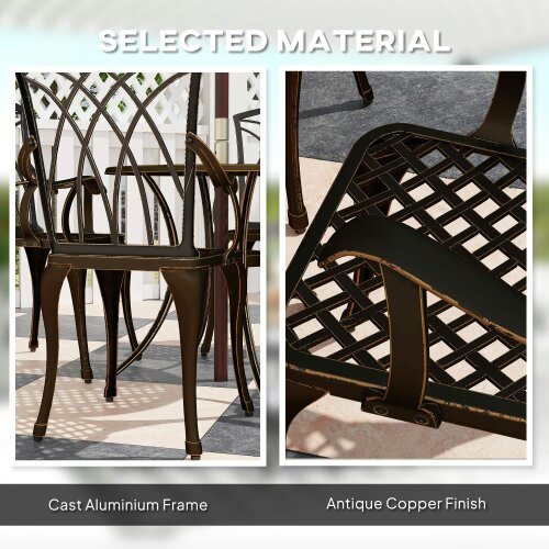 Wyld Haus Sake 4 Seater Garden Dining Set Bronze Cast Aluminium Round Table with Parasol Hole