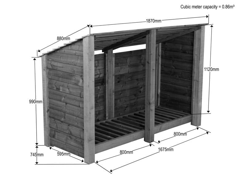 Arbor Garden Solutions Wooden Log Store (Roof Sloping Back) W-187cm, H-126cm or 180cm, D-88cm - Brown Finish