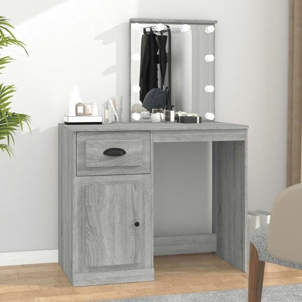 Berkfield Dressing Table with LED Grey Sonona 90x50x132.5 cm Engineered Wood