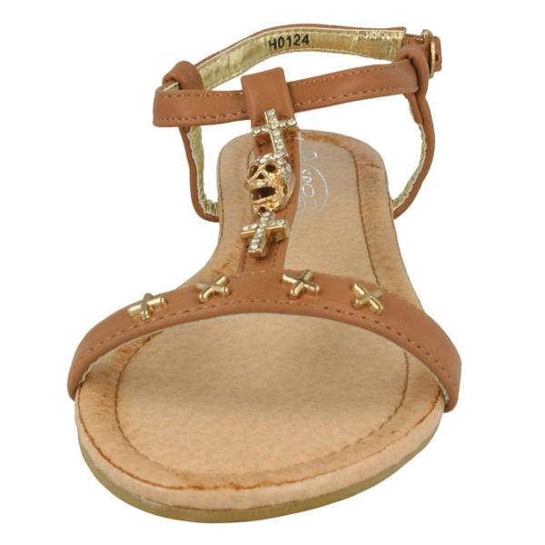 Spot On Girls Spot On Casual T-bar Sandals With Skull And Cross Detail