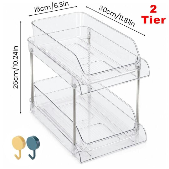 Havendro Clear Plastic Drawer Organizer CD DVD Storage Rack with Smooth Pull Out Drawers - Transparent - 2 Tier Plastic +Stainless Steel