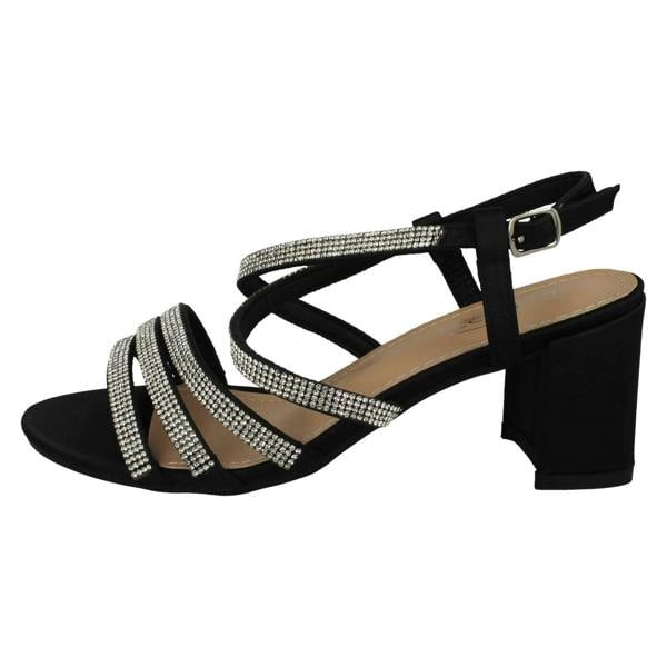 Spot On Ladies Spot On Diamante Strappy Block Heeled Sandals F12037