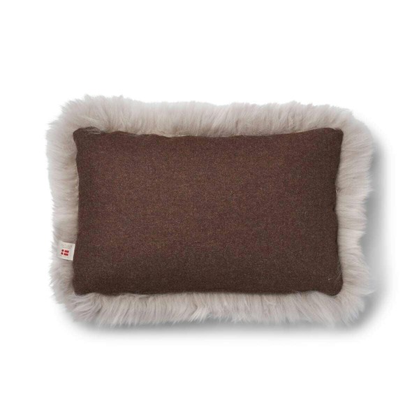 Natures Collection Long-Wool Sheepskin Cushion | 52x52 cm - Brown/Dove - 34x52 cm