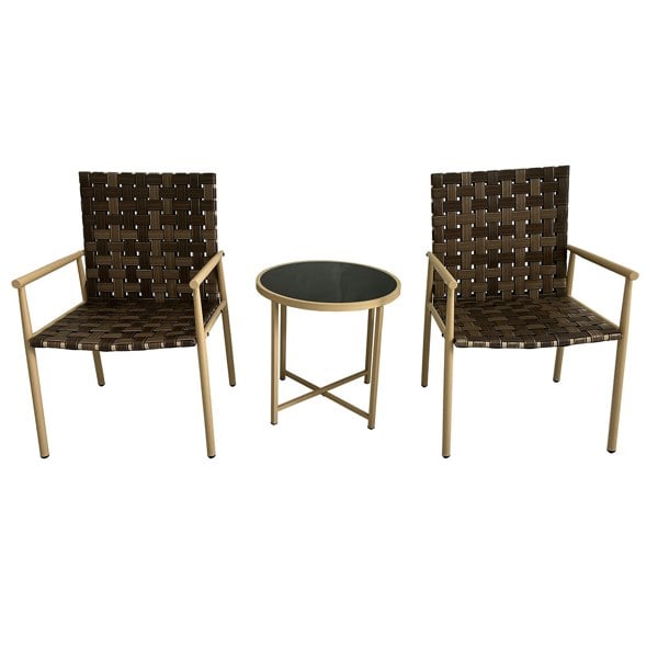 Furniture One 3 Pieces Garden Patio Furniture Set, 2 Seater Bistro Set Weather Resistant Leather Effect Conversation Set, Max capacity 180 KGS - Brown