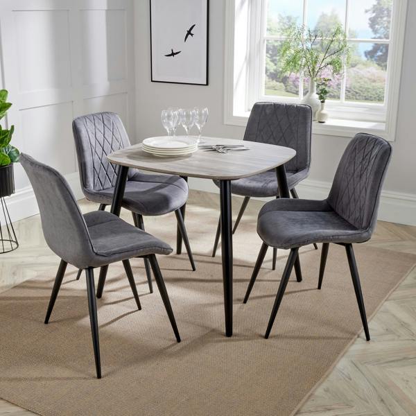 Core Products Aspen Dining Set - Grey Oak-Effect Square Table & 4 Upholstered Diamond Stitch Fabric Chairs