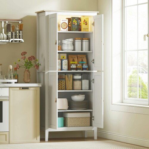Wyld Haus Kaha Wooden White Tall Pantry Cabinet With Motion Sensor LED Lighting 176.5 cm
