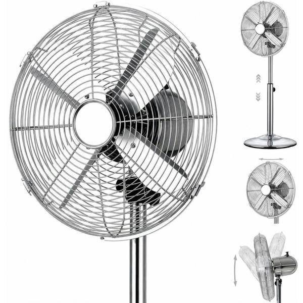 Dyzi 16 Inch Metal Stand Fan 3 Speed 90° Oscillating Silver
