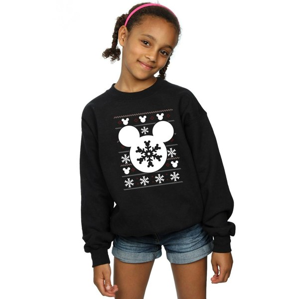 Disney Girls Mickey Mouse Christmas Silhouette Snowflakes Sweatshirt - Black