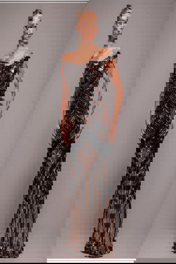 Geometric Sequin Sleeveless Maxi - Black DR3461