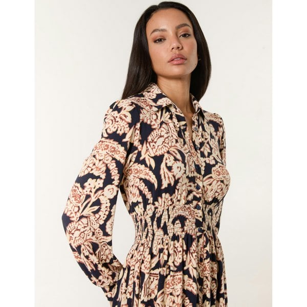 Blue Vanilla Border Print Shirt Dress