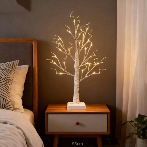 smartbies 24 Pre Lit Birch Twig Christmas Tree With Lights - White