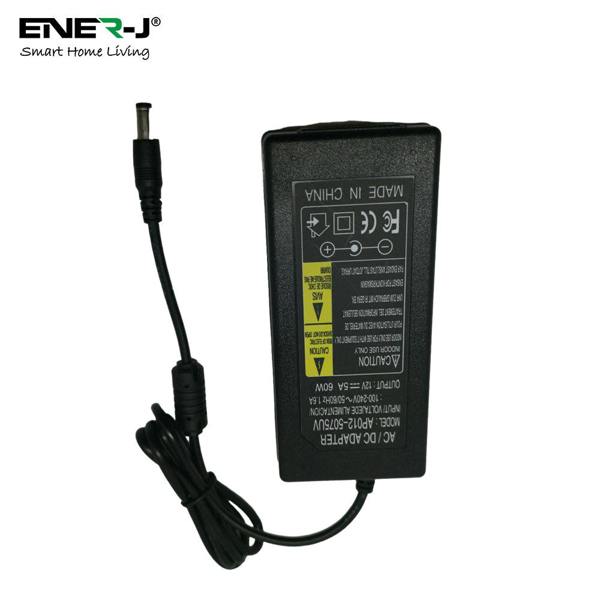 ENER-J 60W Plastic Power Supply Adapter AC100-240V to DC 12V 5A U.K. Plug Fused