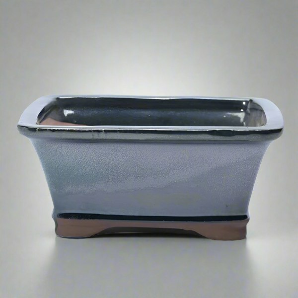 Yorkshire Bonsai 20cm Glazed Bonsai Pot | Rectangle | 20cm x 17cm x 6cm | Silver