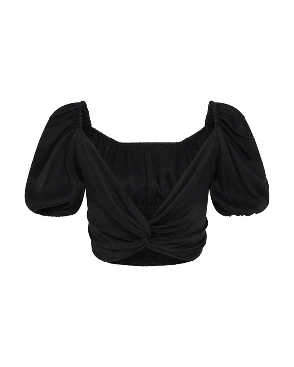 Frolickers Convertible Puff-Sleeve Crop Top - Black