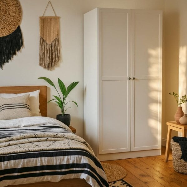 Wyld Haus Cherryfern White Wooden Wardrobe 2 Frame Doors
