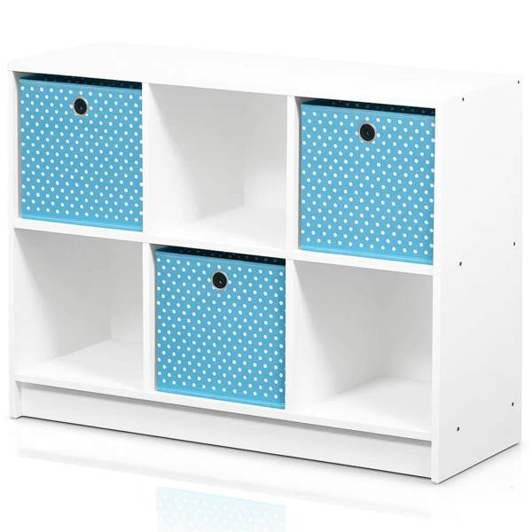 WALPLUS Basic 3x2 Bookcase Storage w/Bins, White/Light Blue | Luxury Wall Decor for Living Room & Bedroom