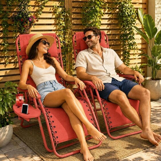 Neo Red Zero Gravity Recliner Garden Sun Loungers Set of Two