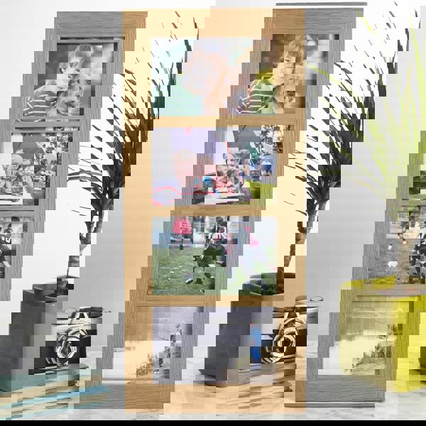 MijMoj Design Solid Oak Four Aperture Picture Frame - For 6x4" Photos