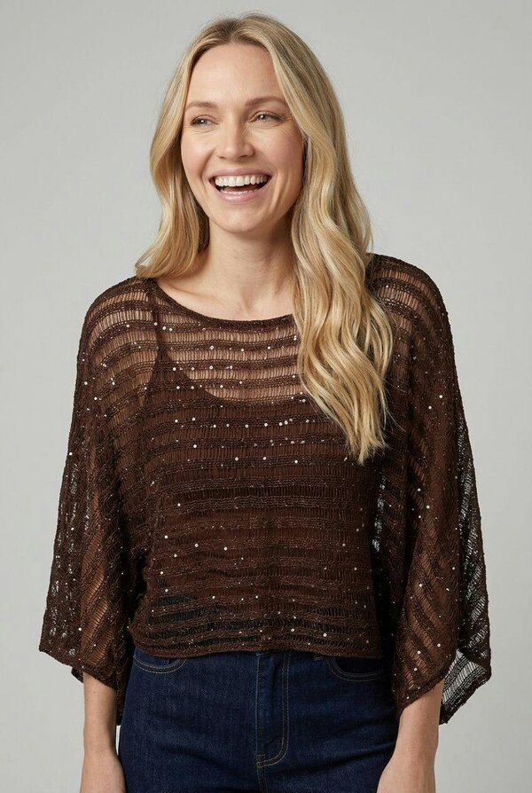 Izabel London Semi Sheer Striped Mesh Poncho Top