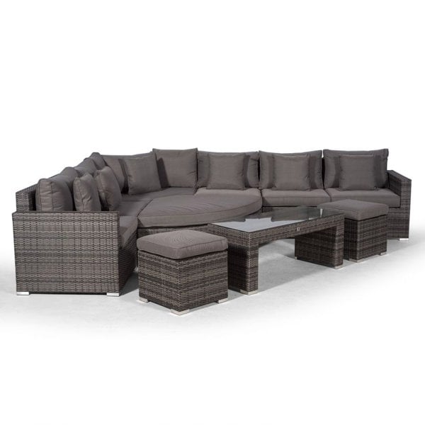 Giardino Santorini L Shape Modular 6 Seat Rattan Corner Sofa Set With Large Coffee Table, 2 Stools & Daybed Ottoman