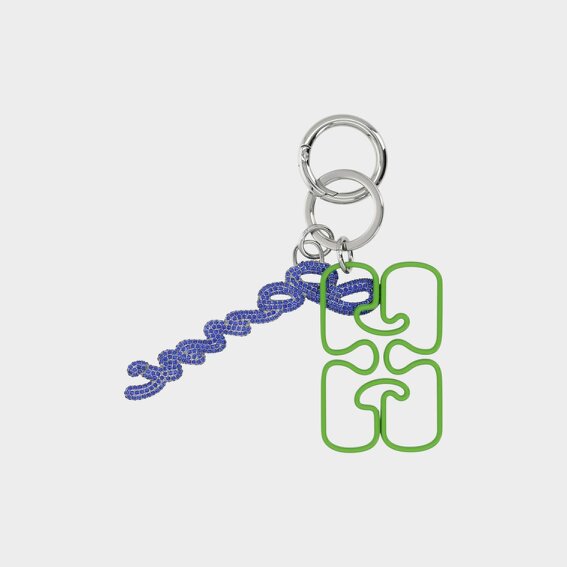 GANNI Chain-Embellished Keyring Flash Green Blue