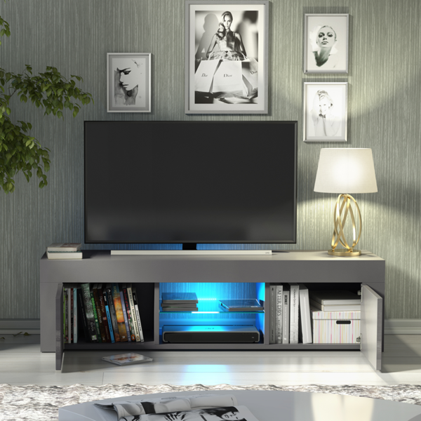 Mex Furniture 130cm TV Unit Cabinet Cupboard with High Gloss Doors and LED Light
