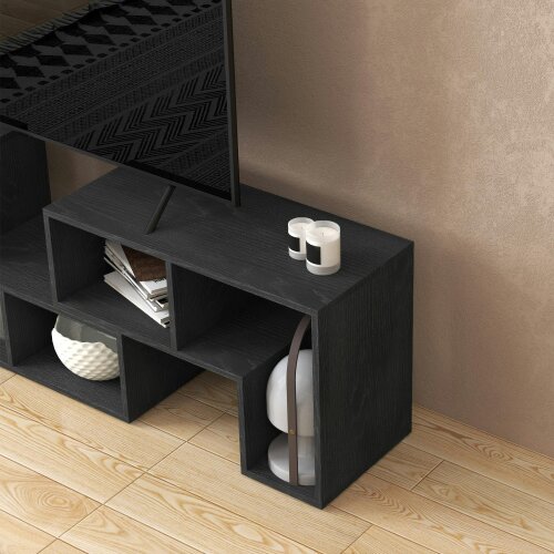 Wyld Haus Tota 134cm Black Wood Effect 3 Block Modular TV Stand
