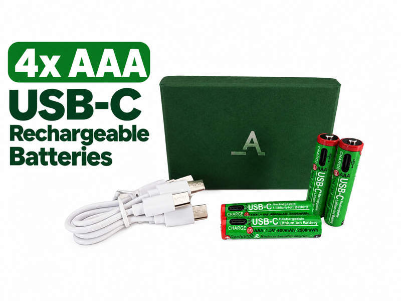Accuratus Power-Up Batteries - USB-C Rechargeable Lithium-ion AAA x4 Battery Set
