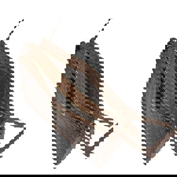 Assots London 'SUSAN' Tan Croc Real Leather Rectangle Box Crossbody Bag