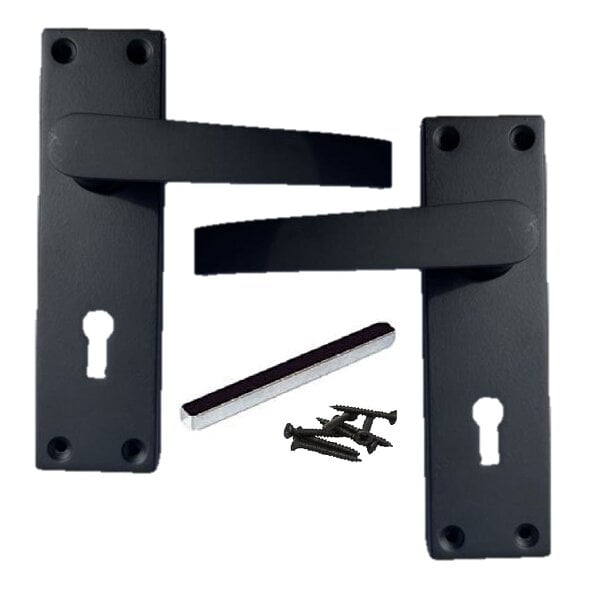 EDH Door Hardware Matt Black Door Handles Victorian Straight Lock Handles and Sash Lock