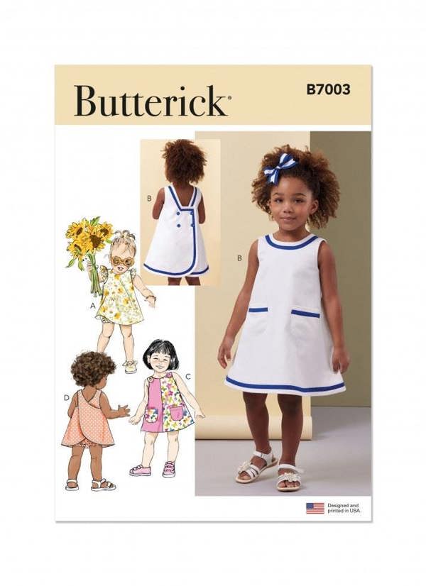 Butterick Sewing Pattern 7003, Dresses, Shorts for Baby, Kids, A (1/2-1-2-3-4) - Easy