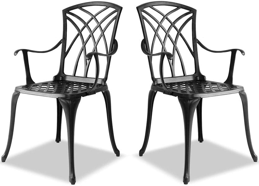 Centurion Supports OSHOWA 2-Large Garden and Patio Bistro Chairs with Armrests in Cast Aluminium Black