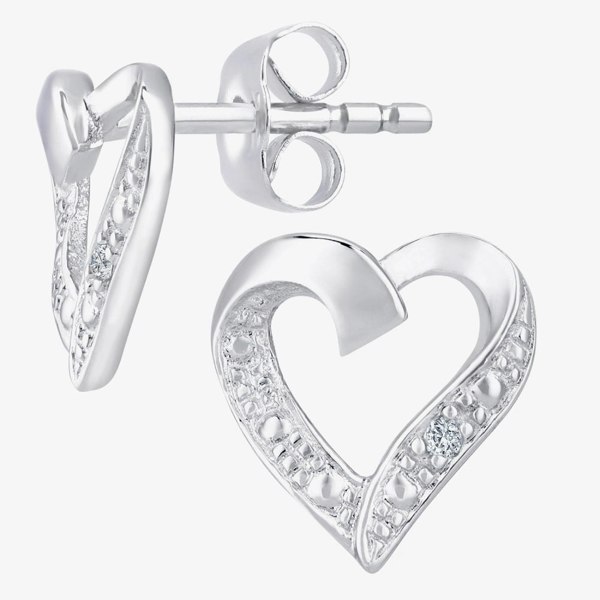 T. H. Baker 9ct White Gold Open Heart Diamond Stud Earrings PE04605W