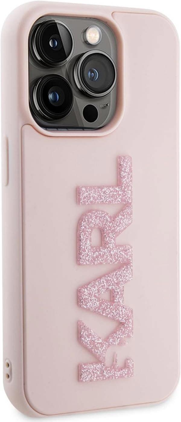 Karl Lagerfeld 3D Rubber Glitter Logo Case for iphone 15 Pro Max 6.7" Pink - KLHCP15X3DMBKCP