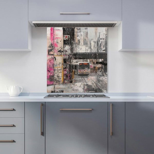 Warren Reed Japanese City Train Glass Kitchen Splashback - 00036