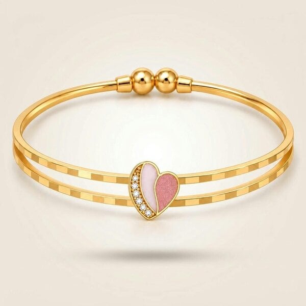The Colourful Aura Gold Pink Heart Bangle Bracelet