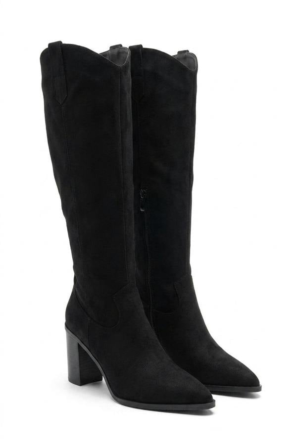 Aletta Pointed Toe Block Heel Knee High Boots - Black_wb