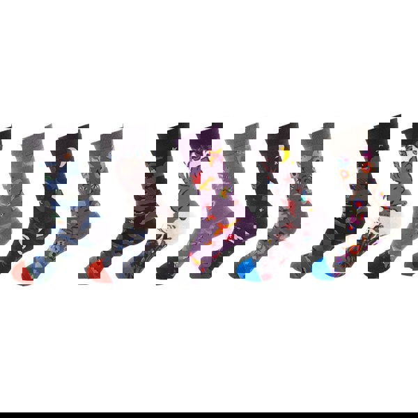 Anyfootwear 5 Pairs One Size 5-11 Mixed Color Socks Living Things Cotton Fashion Woman Skateboard Oil Paitiing