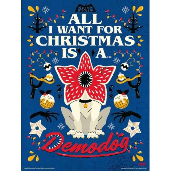 Stranger Things All I Want For Christmas Poster - Blue/Black/White - 